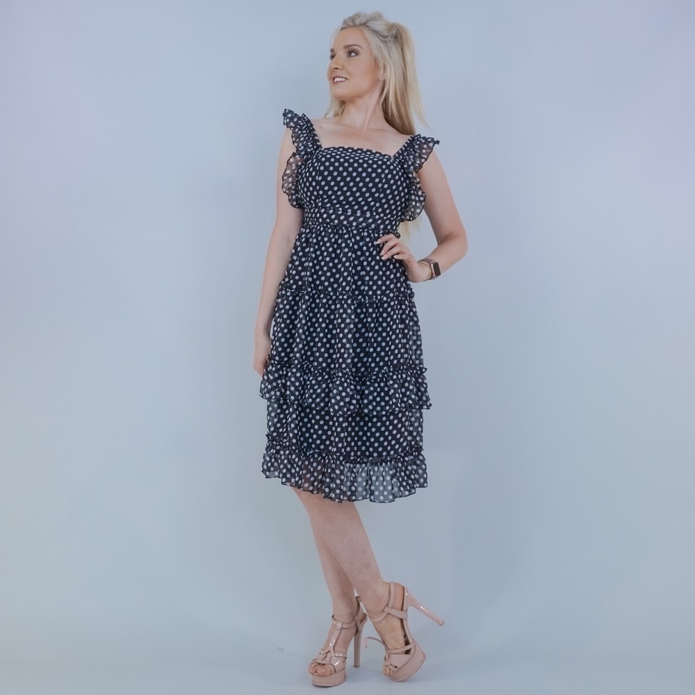 Black White Polka Dot Open Back Dress - Picture 9 of 13